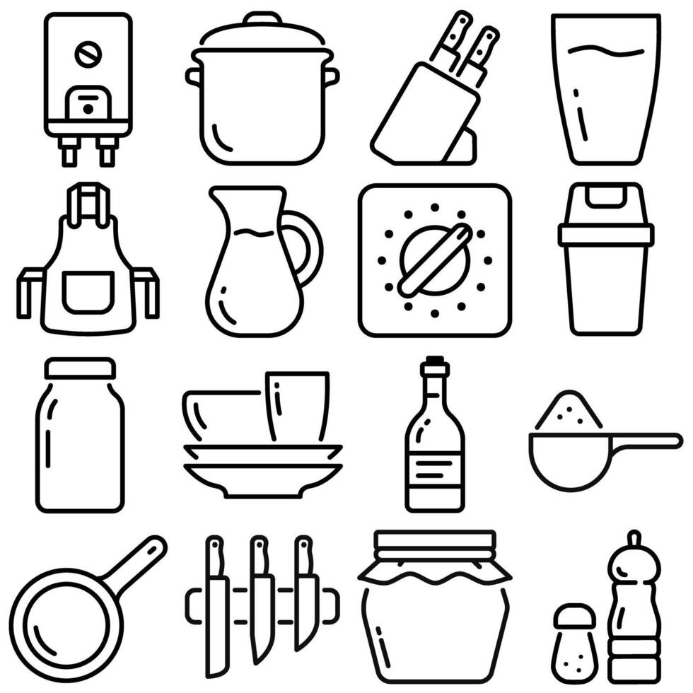 Kitchen Essentials Icon Set Outline Style Part 3 vector