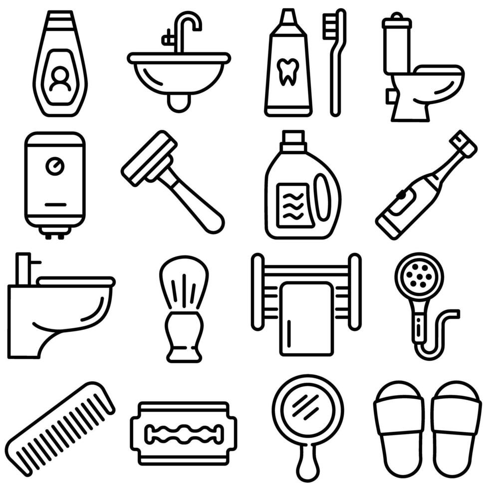 Toilet and Bathroom Essentials Icon Set Outline Style Part 2 vector