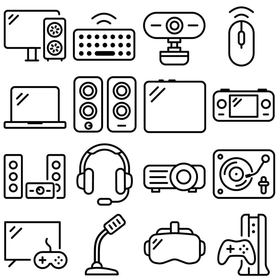 Home Entertainment and Electronics Icon Set Outline Style vector