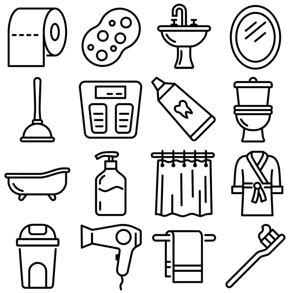 Toilet and Bathroom Essentials Icon Set Outline Style vector