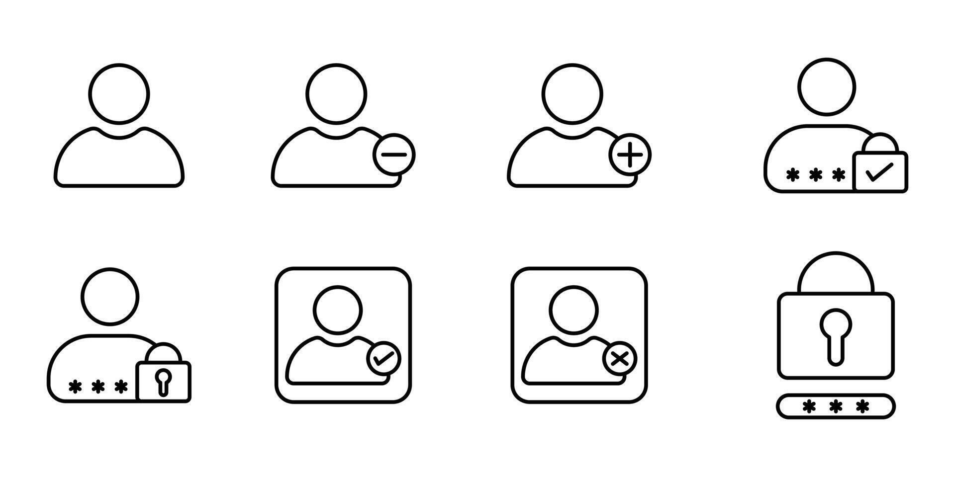user icon set, and account symbols featuring profile, profile, status, and security features, group, for UI and web interfaces. vector