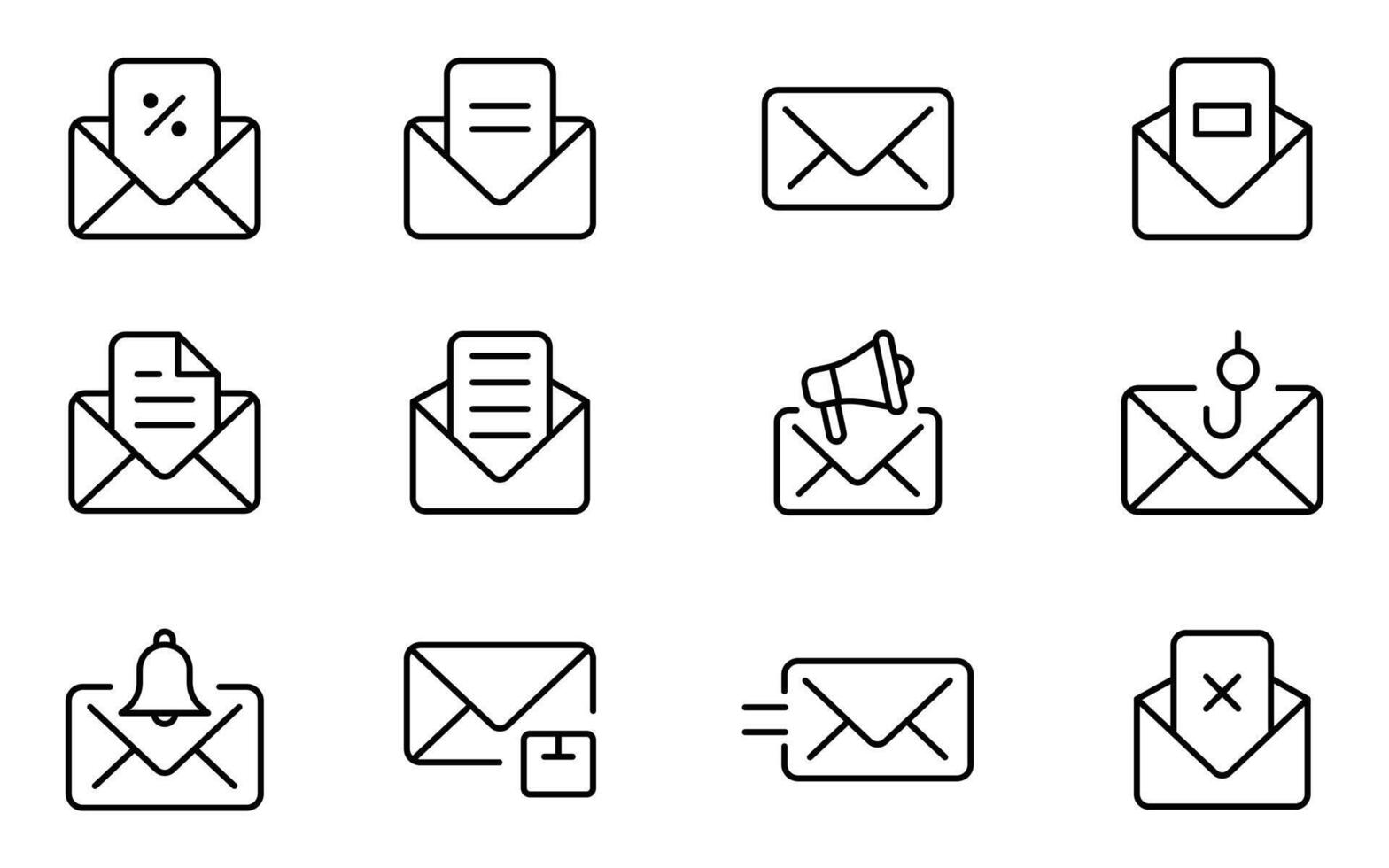 Email envelope icon set. Inbox Simple Line Art Icon. Email Message Icon Set for UI UX App or Social Media. vector