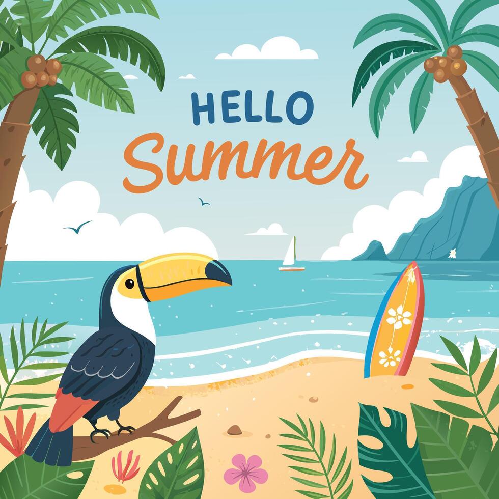 Hello summer Golden sand on tropical beach near sea surf,Beach Scene top view holiday elements in sand beach background for fun and enjoy outdoor day vacation vector