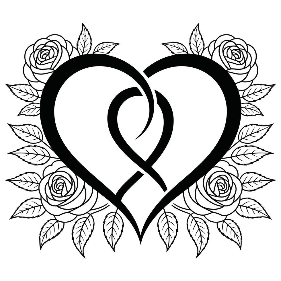 A heart with roses and a ribbon in the middle vector