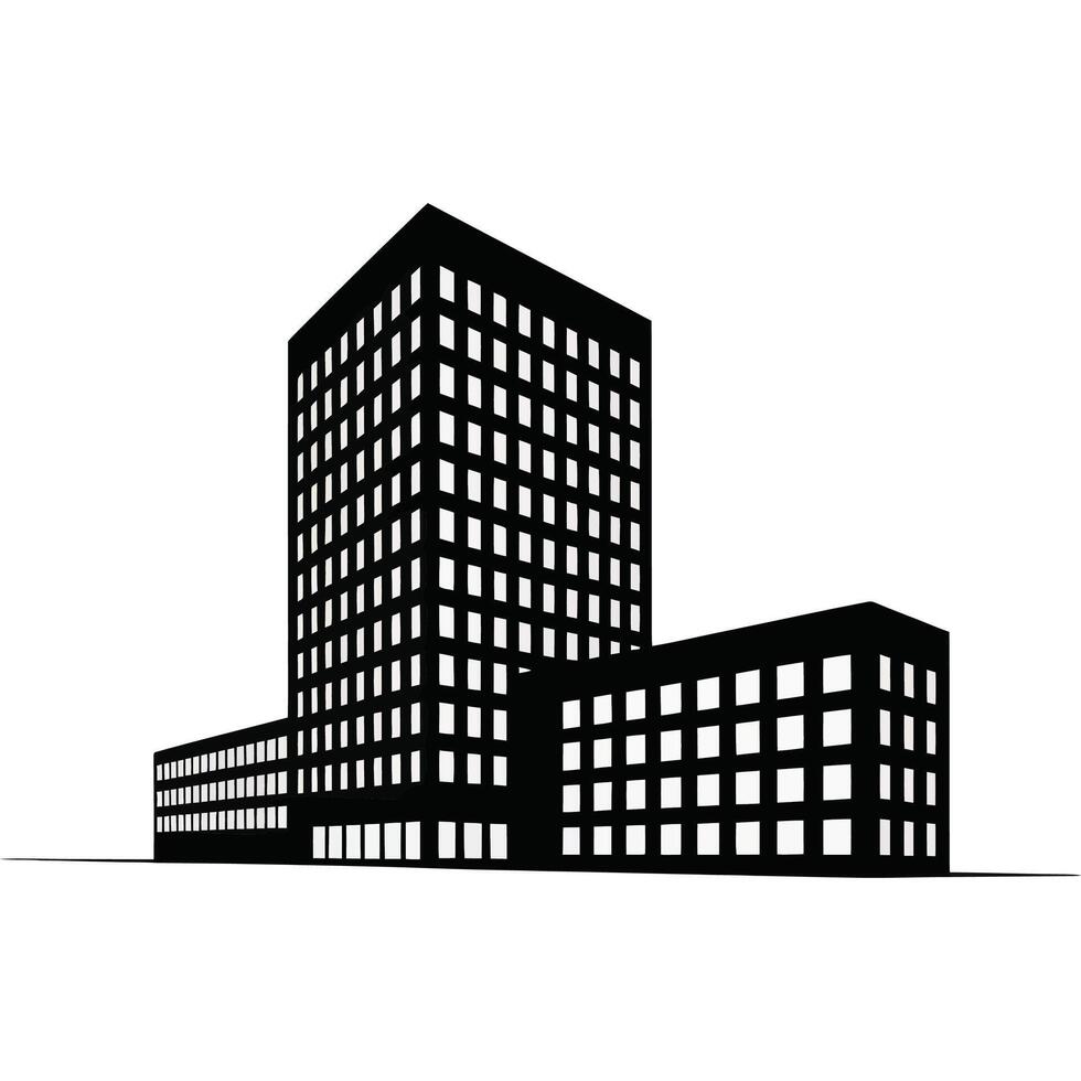 A black and white illustration of a tall building vector