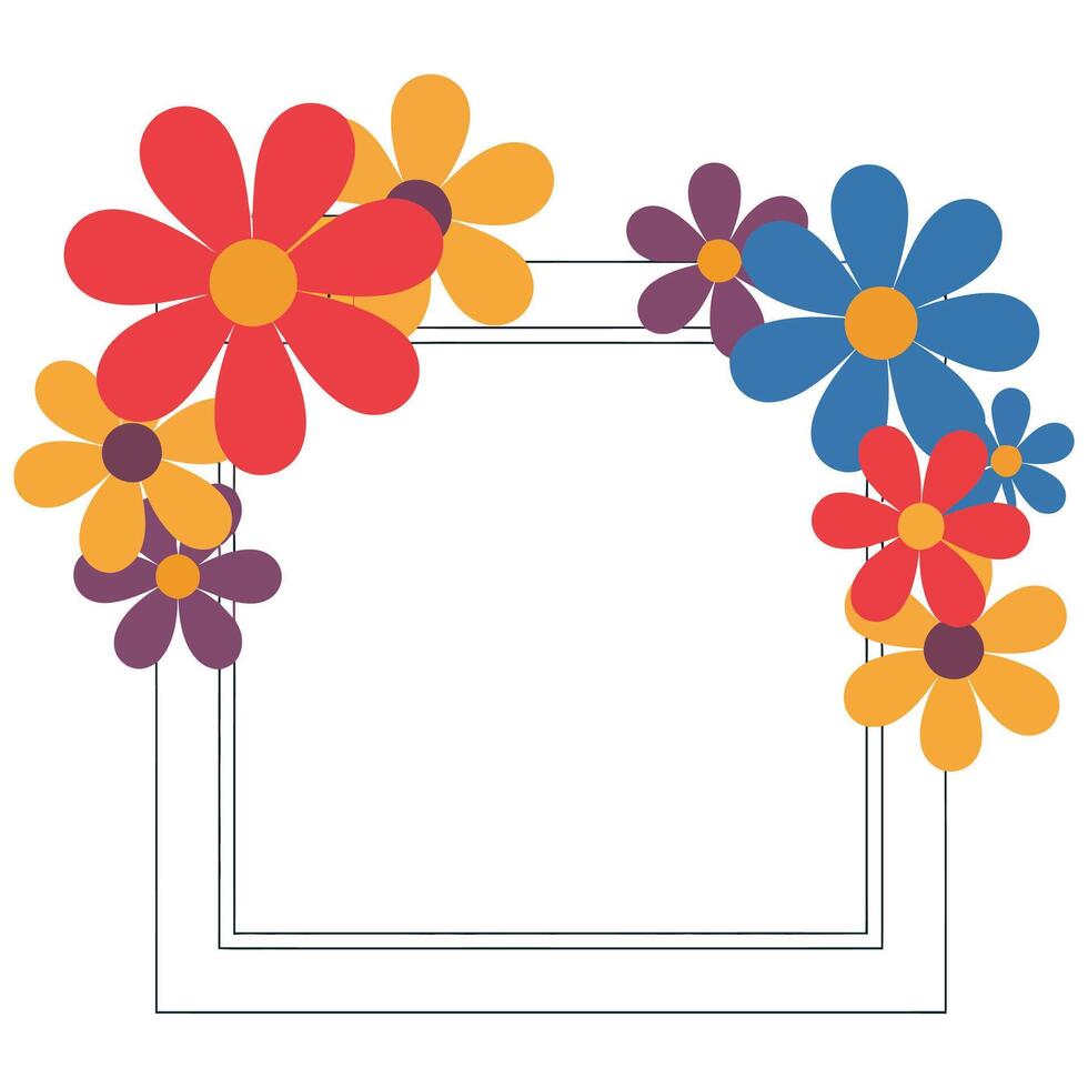 Floral Birthday Frame with Flat Color Flowers. vector
