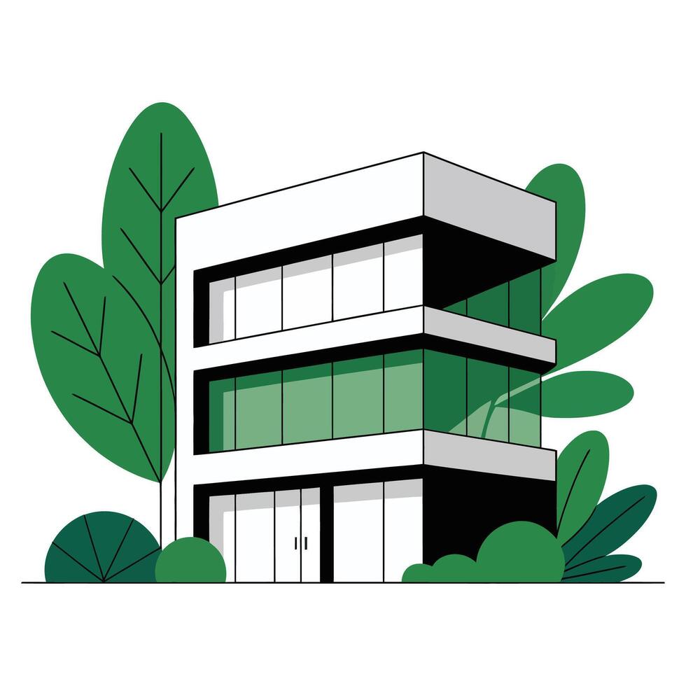 Modern house with green plants and trees illustration vector