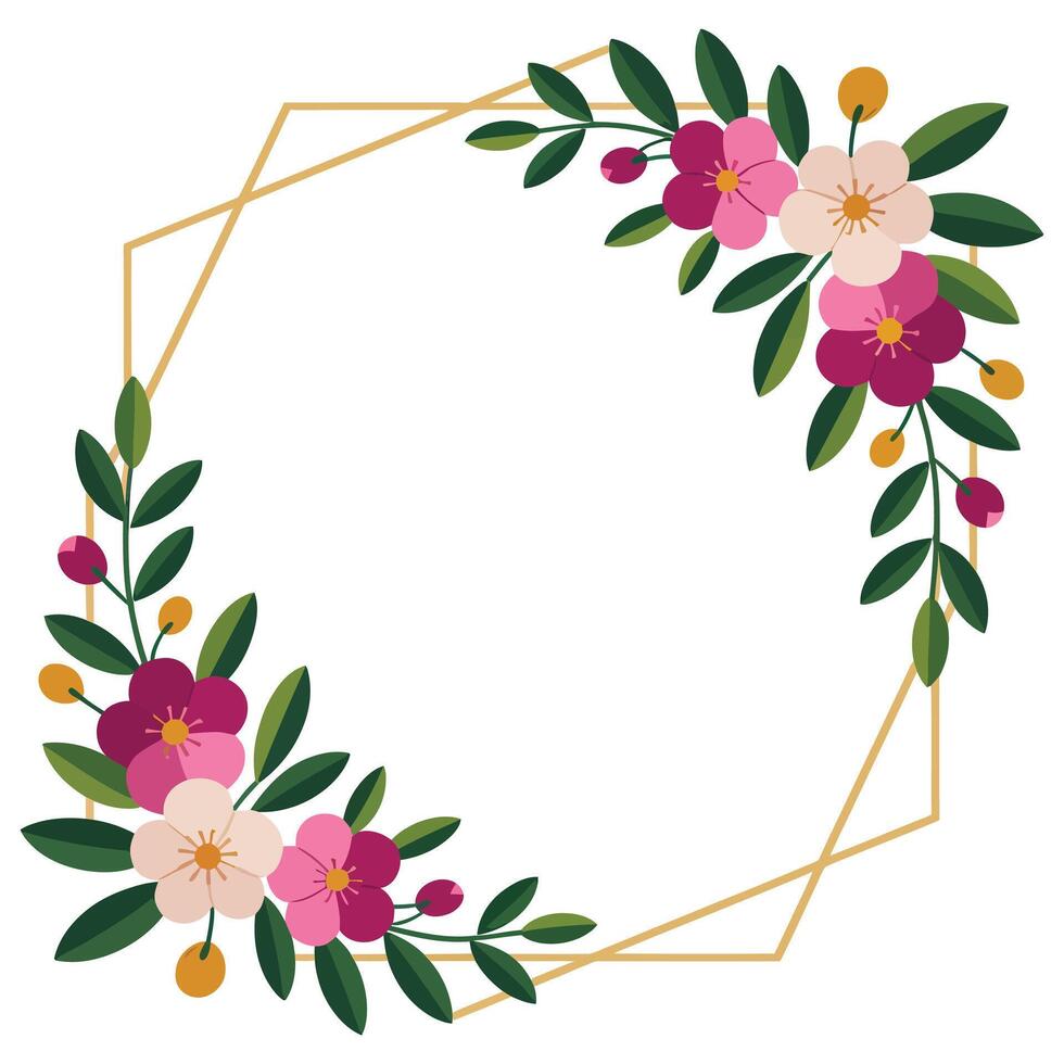 A floral frame with pink flowers and leaves vector
