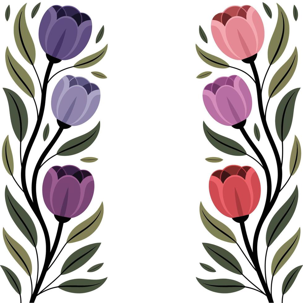 Two floral designs with purple and pink tulips vector