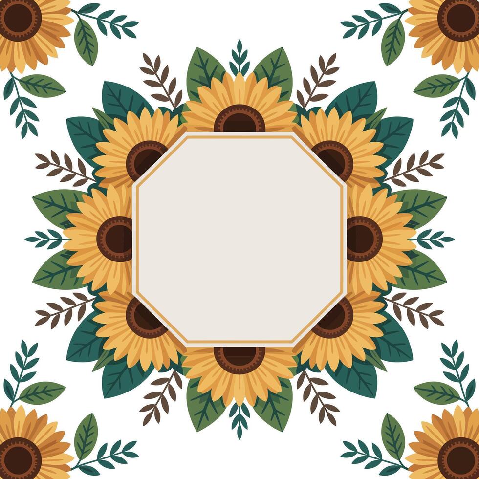 Sunflower Wedding Frame Design in Flat Style. vector