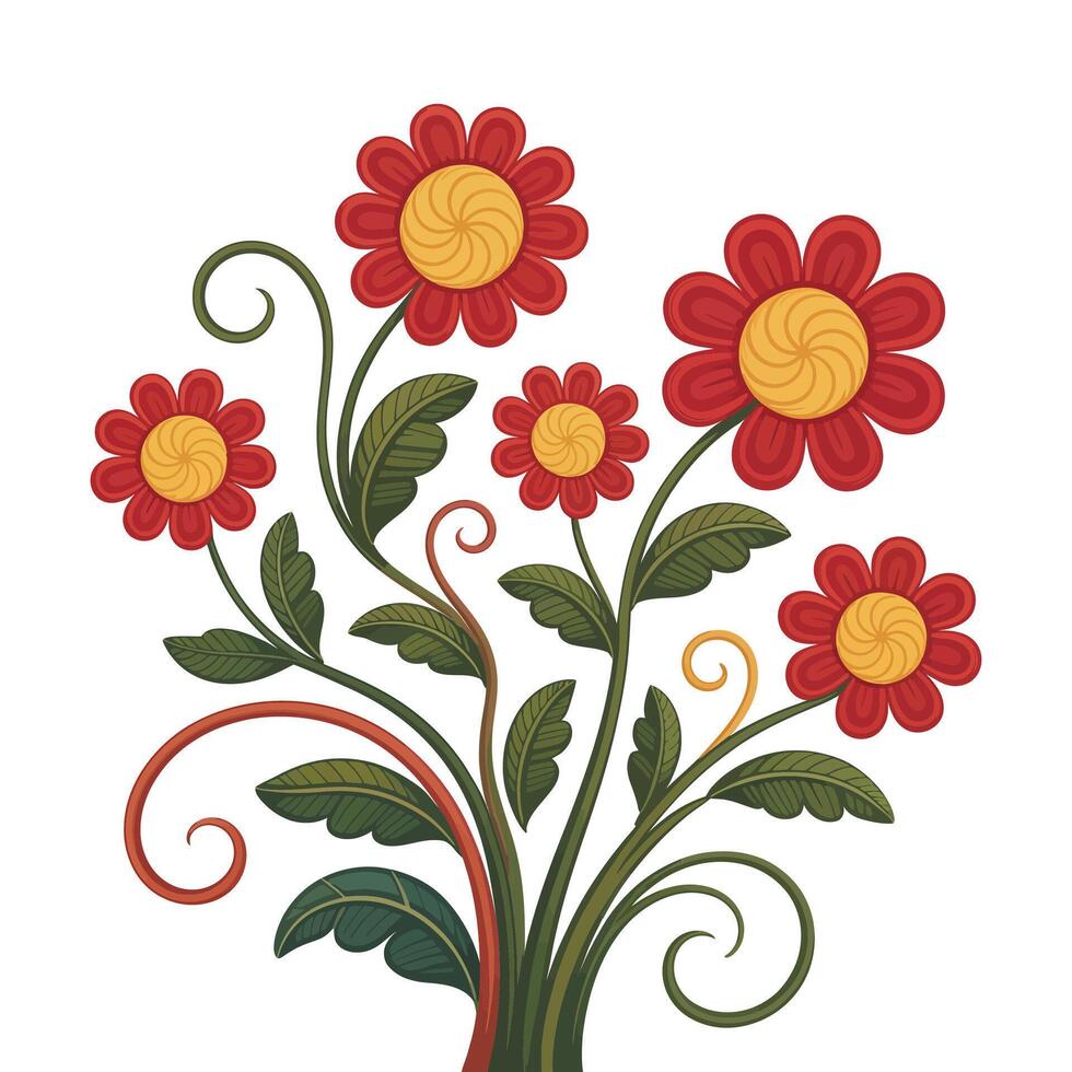 Bold Line Art Flower Composition. vector