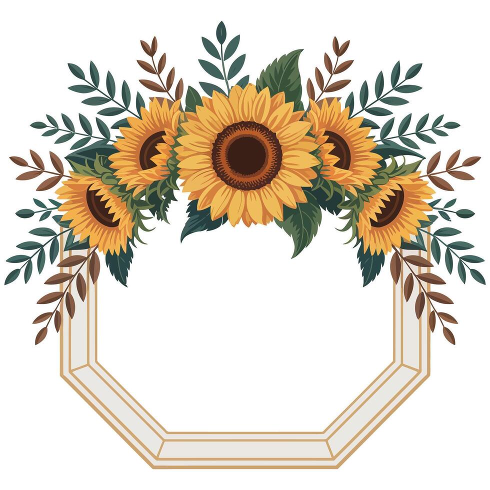 Sunflower frame with leaves and flowers vector