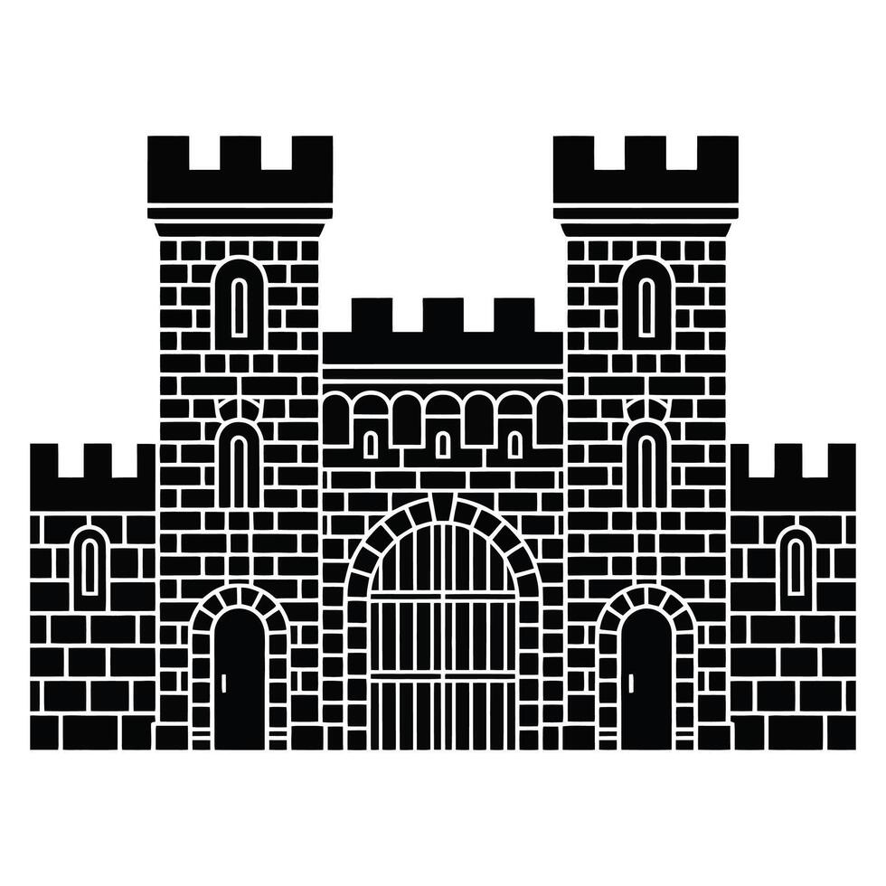 A castle with a gate and two doors vector