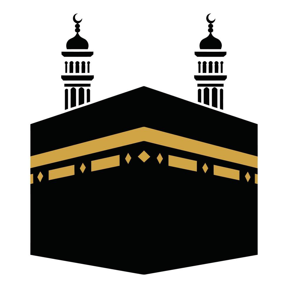 Kaaba islamic symbol, black and gold vector