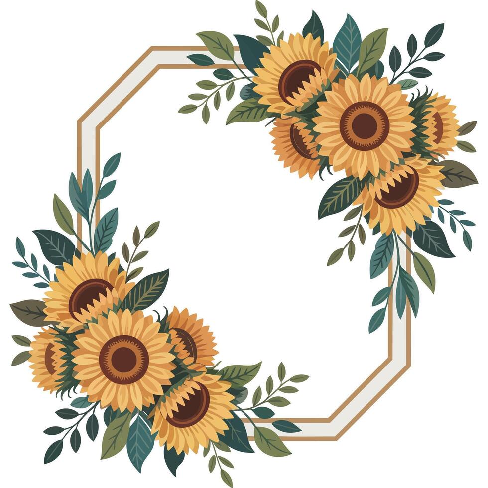 sunflower frame with leaves and flowers on white background vector