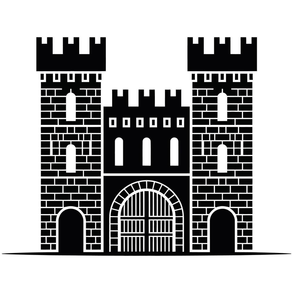 A castle with two gates and a gate on a white background vector