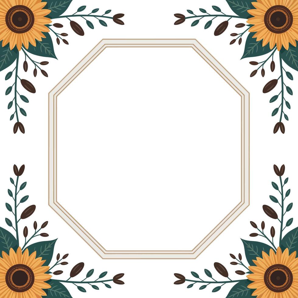 A square frame with sunflowers and leaves vector
