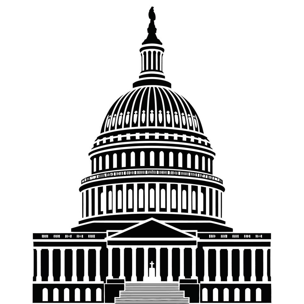 Black Silhouette Capitol Building Illustration. vector