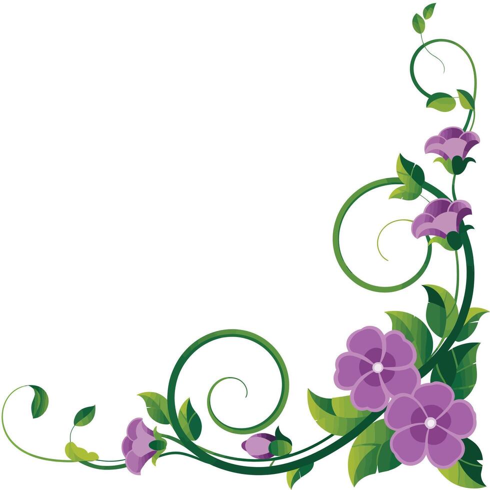 A purple flower border with green leaves and flowers vector