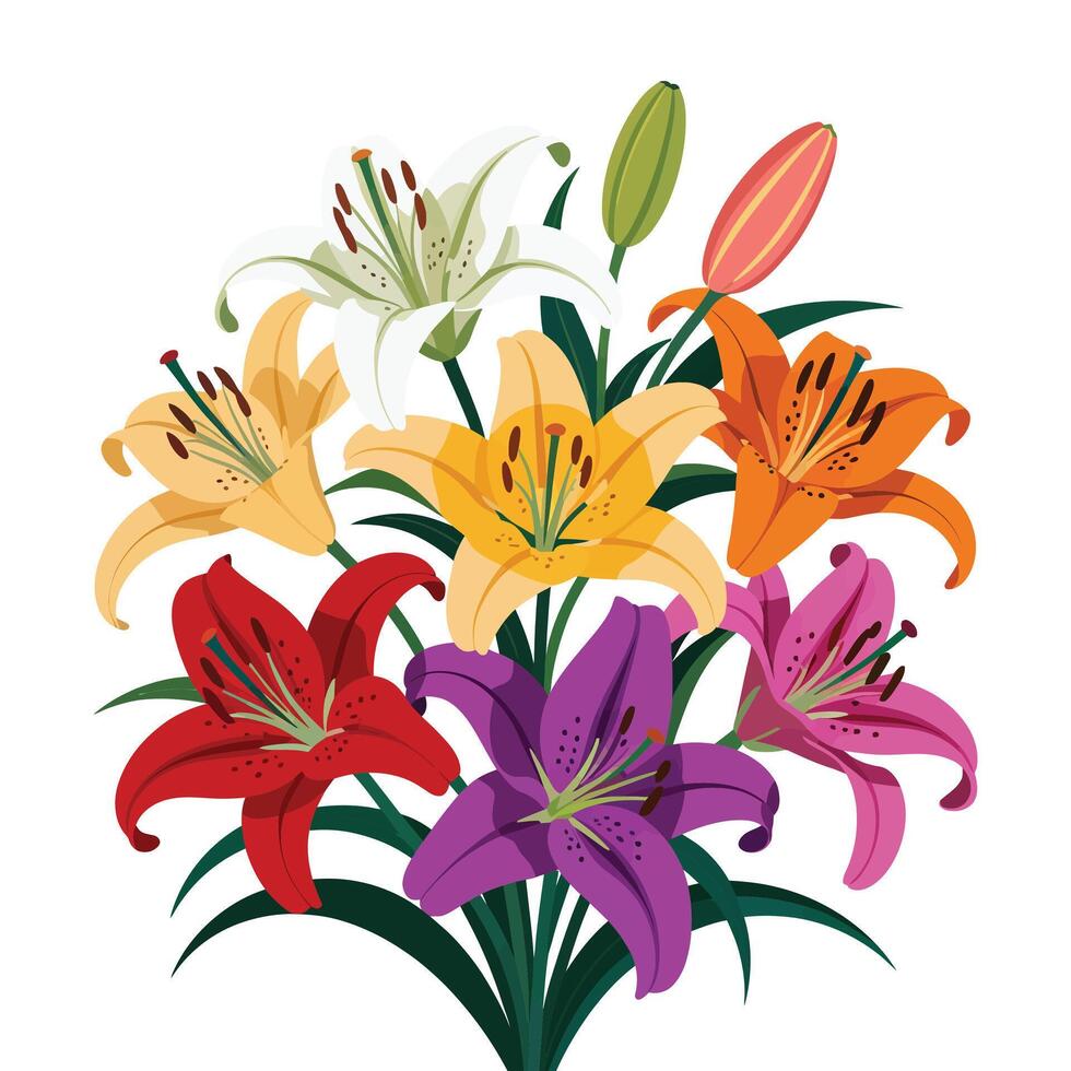Flat Lily Bouquet Illustration. vector