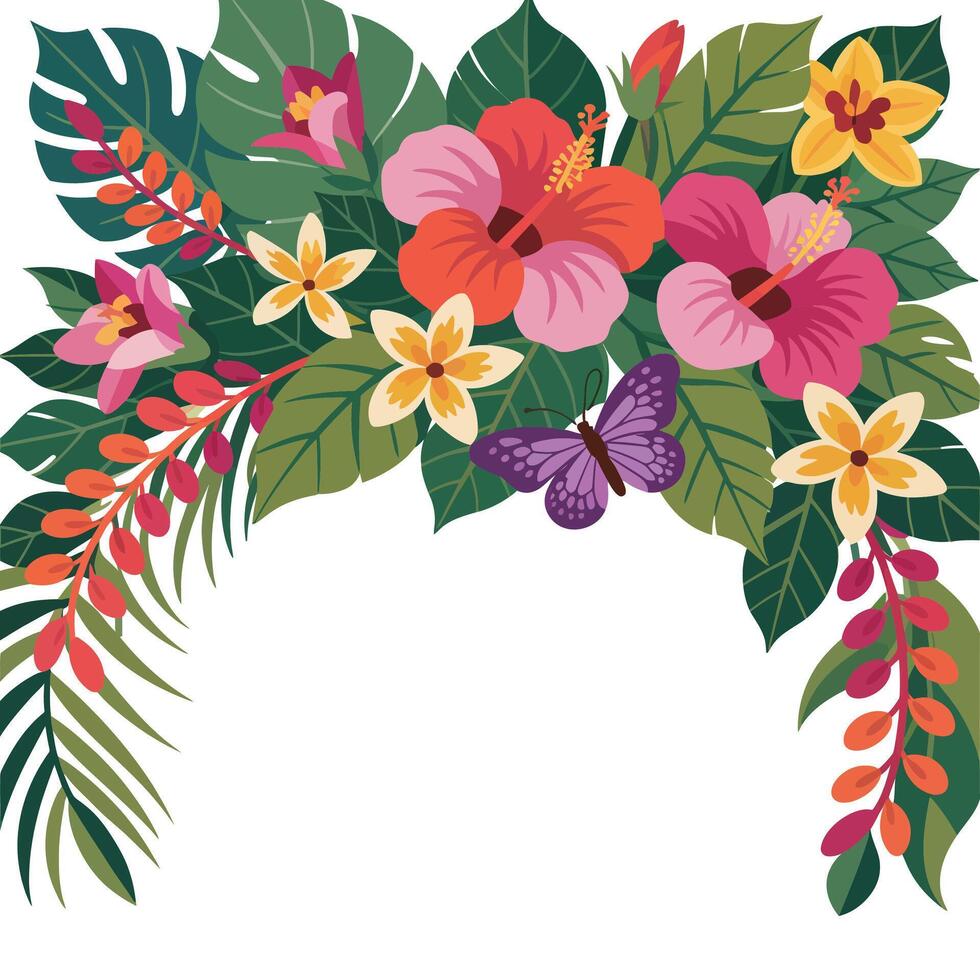Tropical flowers and leaves illustration vector