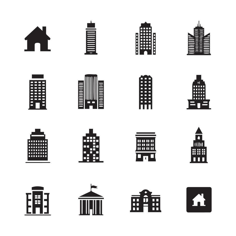 City buildings icons set vector