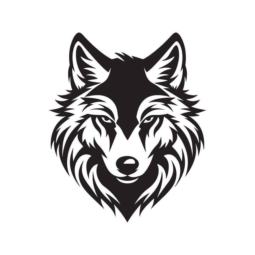 The wolf head is black and white on a white background vector