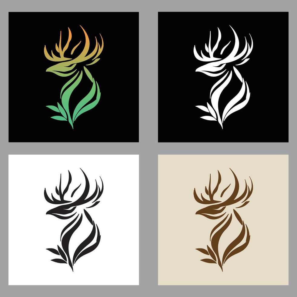 Stylized deer head logo design in various colors vector