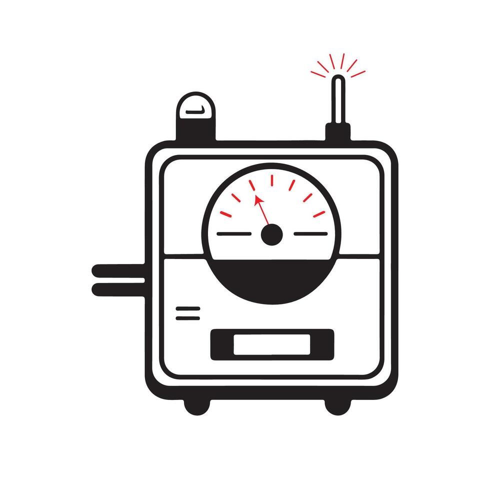 A black and white image of a clock with a red light vector