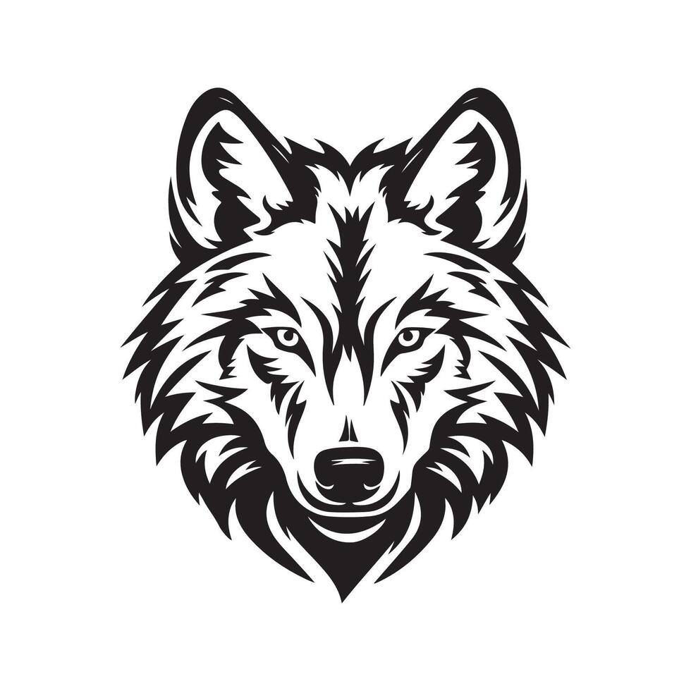 A black and white wolf head on a white background vector