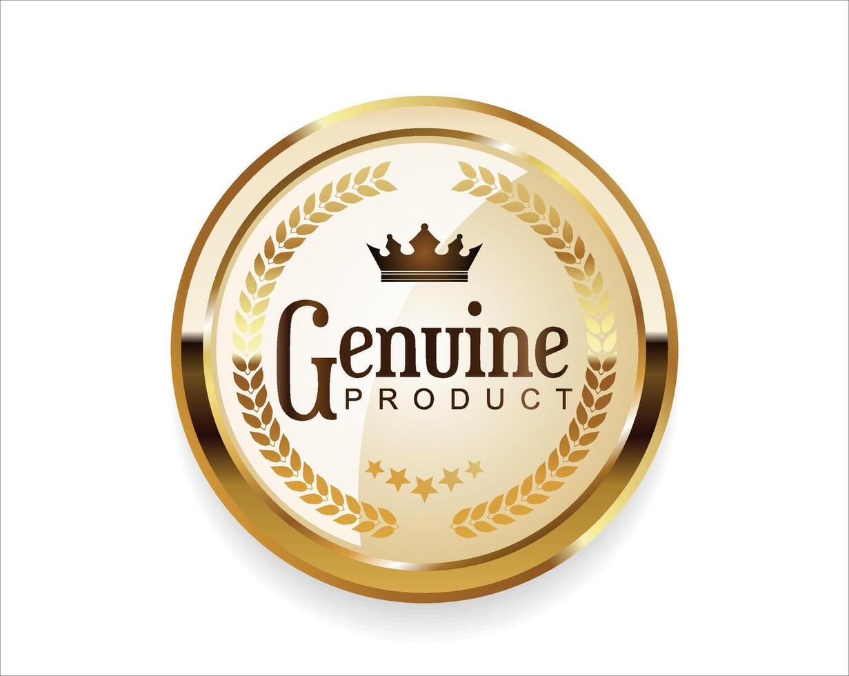 Satisfaction guaranteed golden badge, genuine product isolated on white background vector