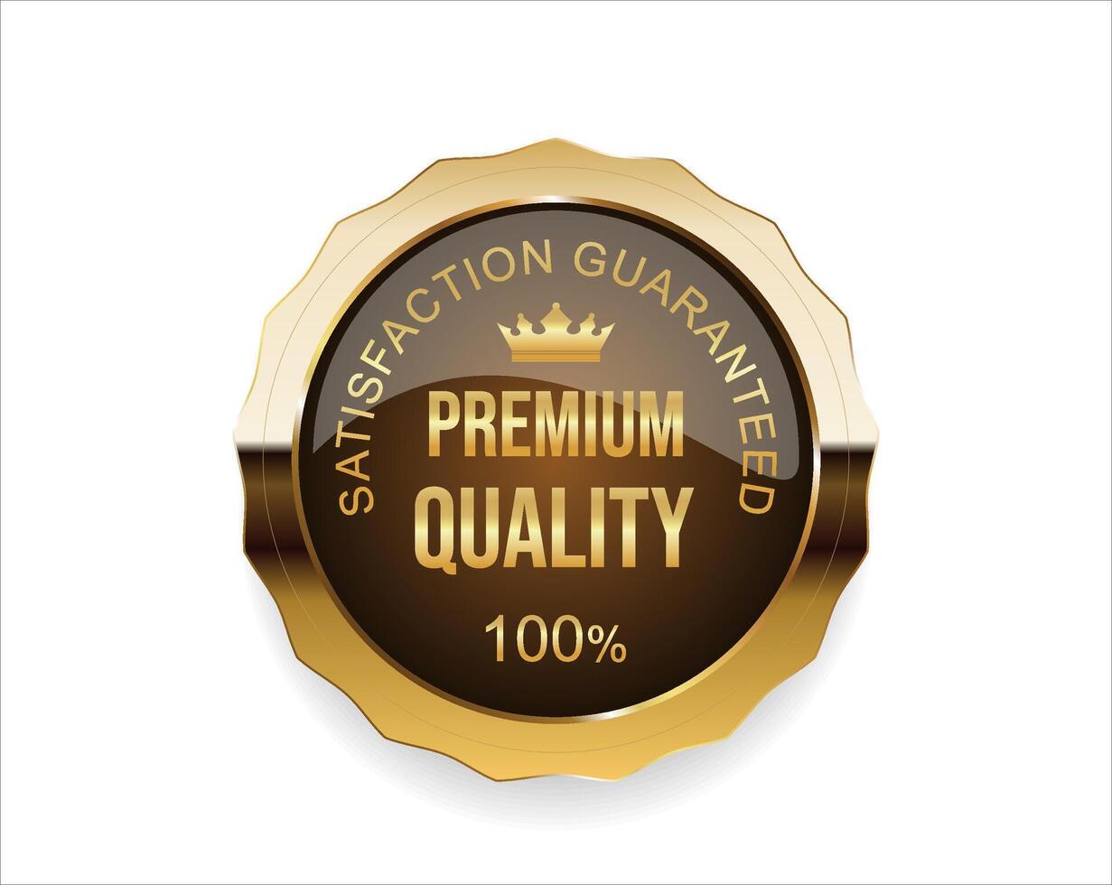 Quality emblem satisfaction guaranteed golden badge on white background vector