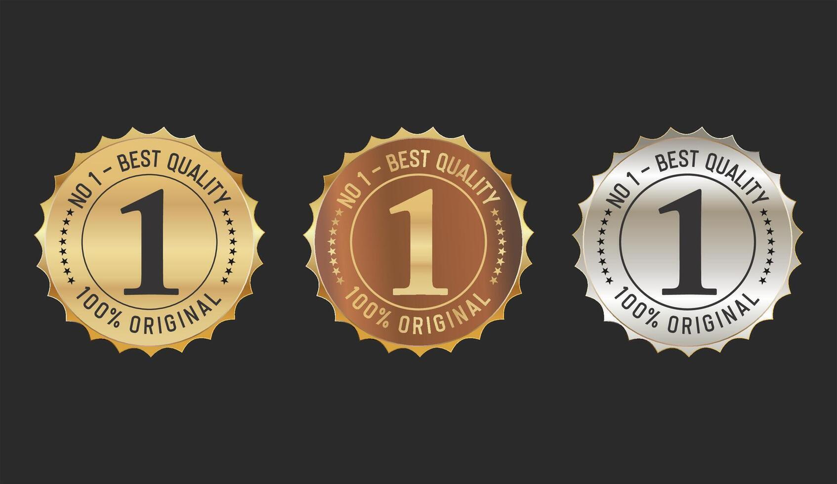 Number 1 Best Quality label in gold bronze and silver stock illustration vector