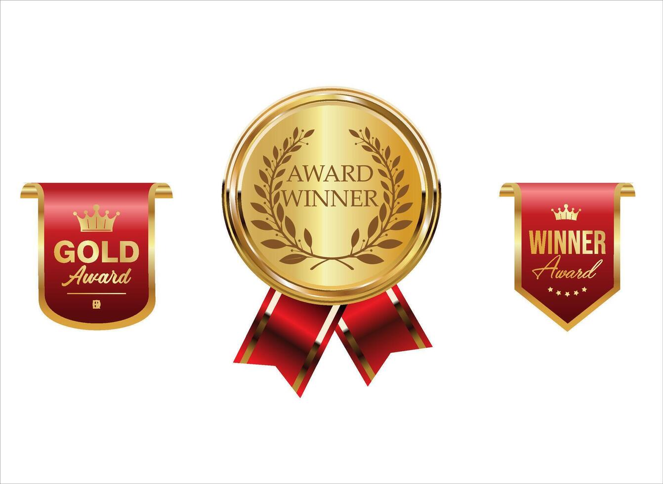 Gold award and winner badges vector