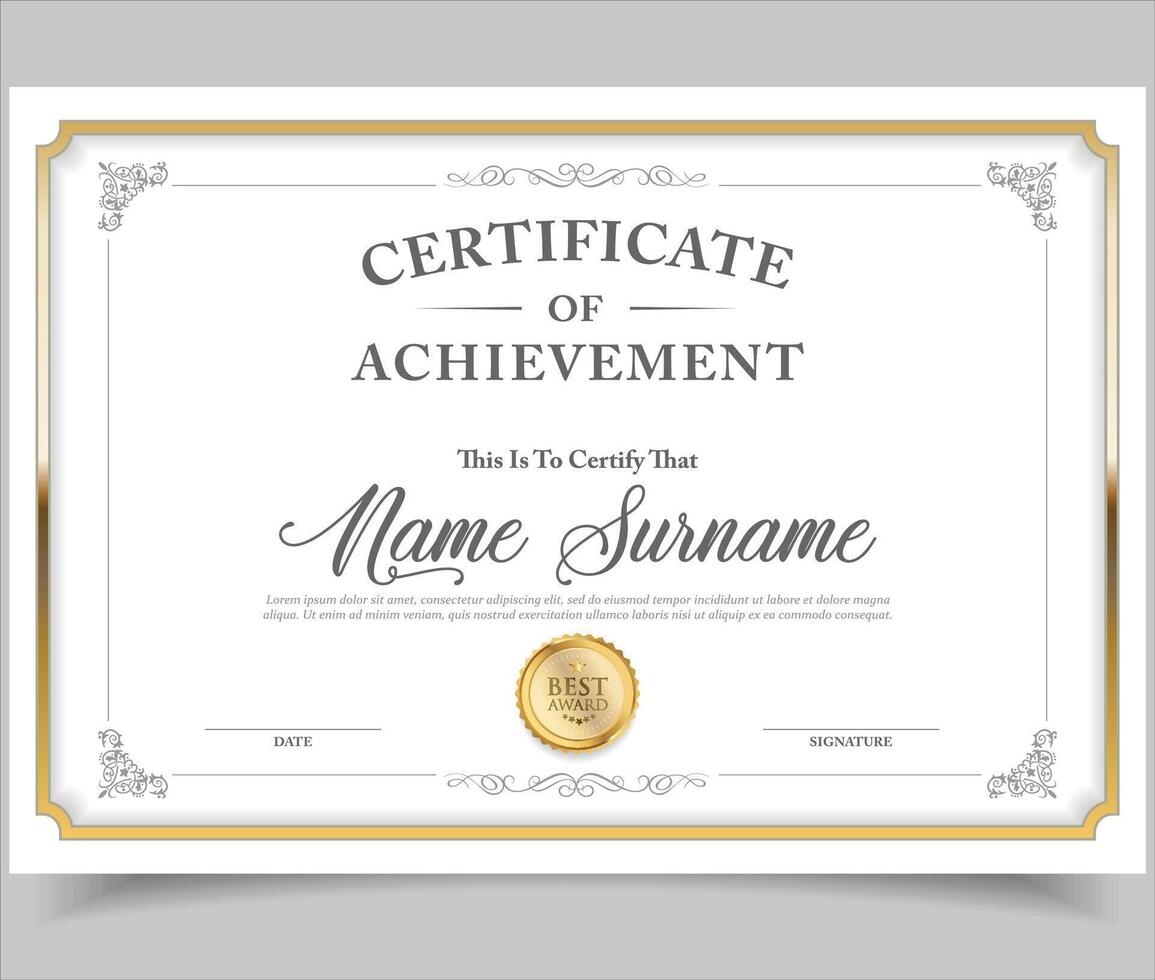 Certificate of achievement with gold seal vector