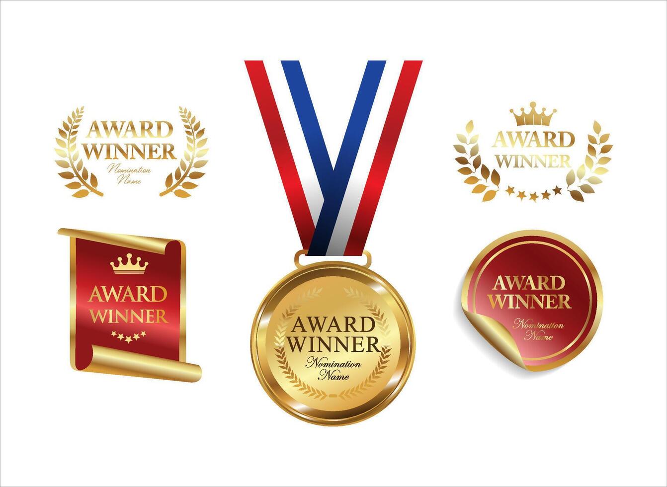 Golden emblem and laurel award isolated on white background vector