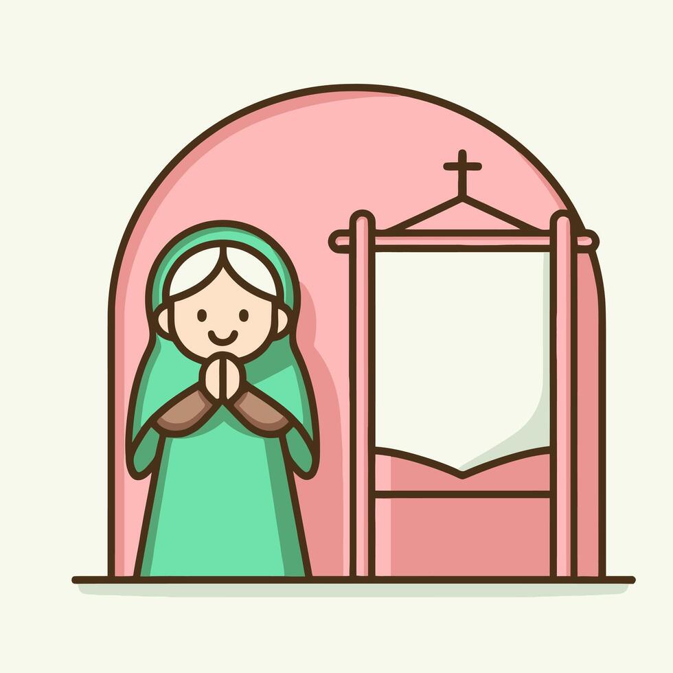 Mary in Prayer with Rosary vector