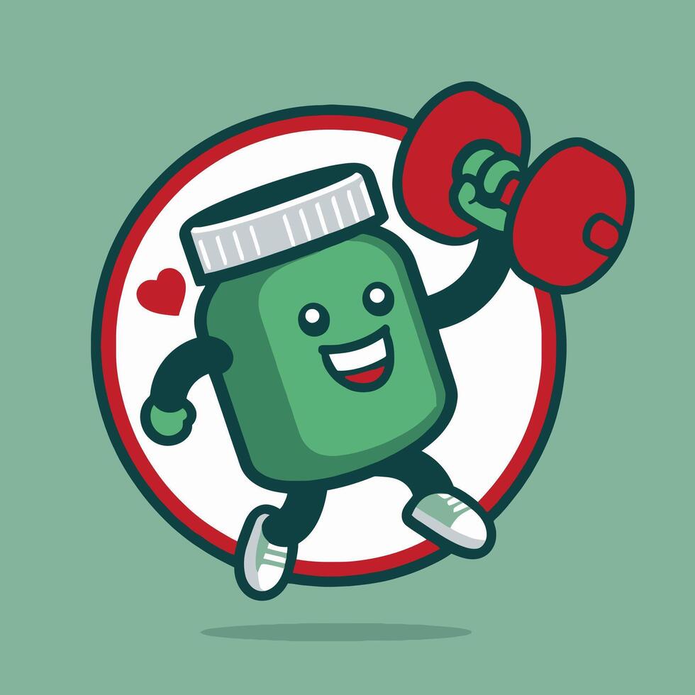 Strong Medicine Bottle with Dumbbells vector