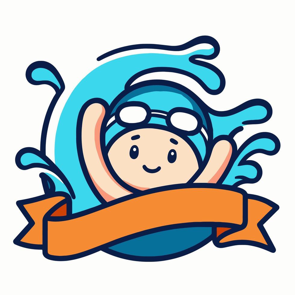 Happy Swimmer with Cap and Goggles in Water vector