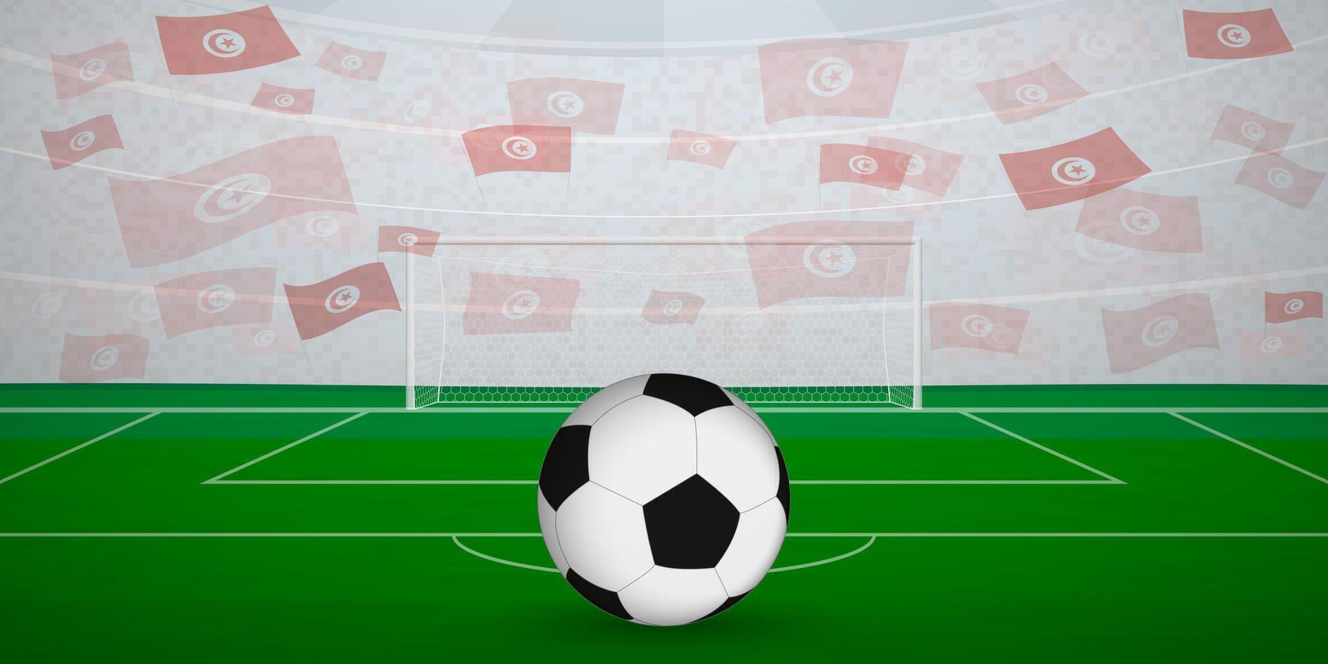 Tunisian Football Arena Full of Fans with National Flags, Sports Event Illustration. vector
