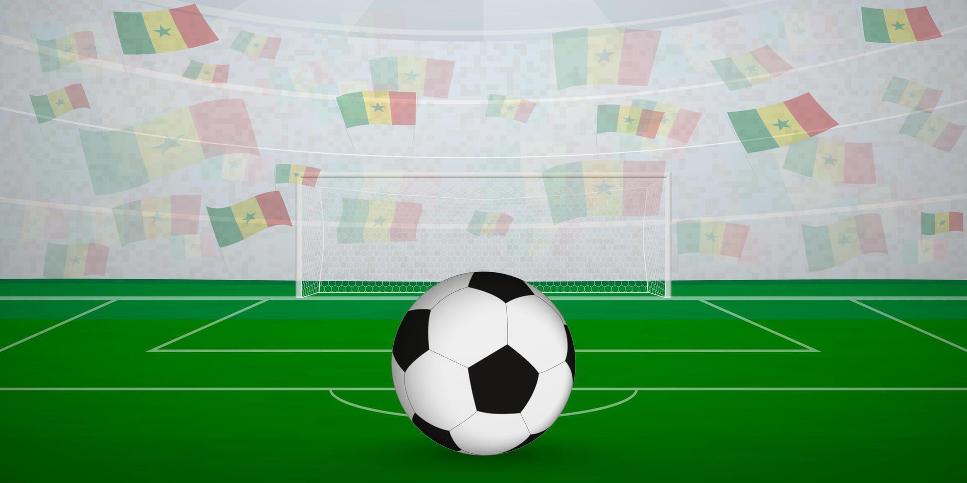 Senegalese Football Arena Full of Fans with National Flags, Sports Event Illustration. vector