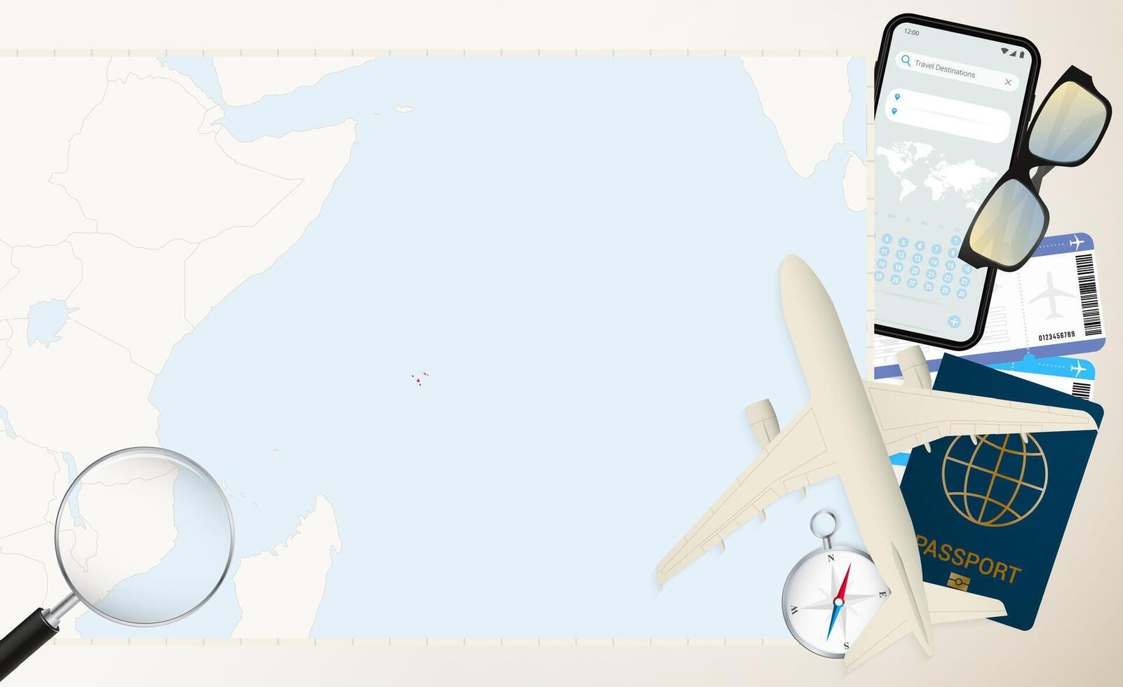 Seychelles map and flag, cargo plane on the detailed map of Seychelles with flag. vector