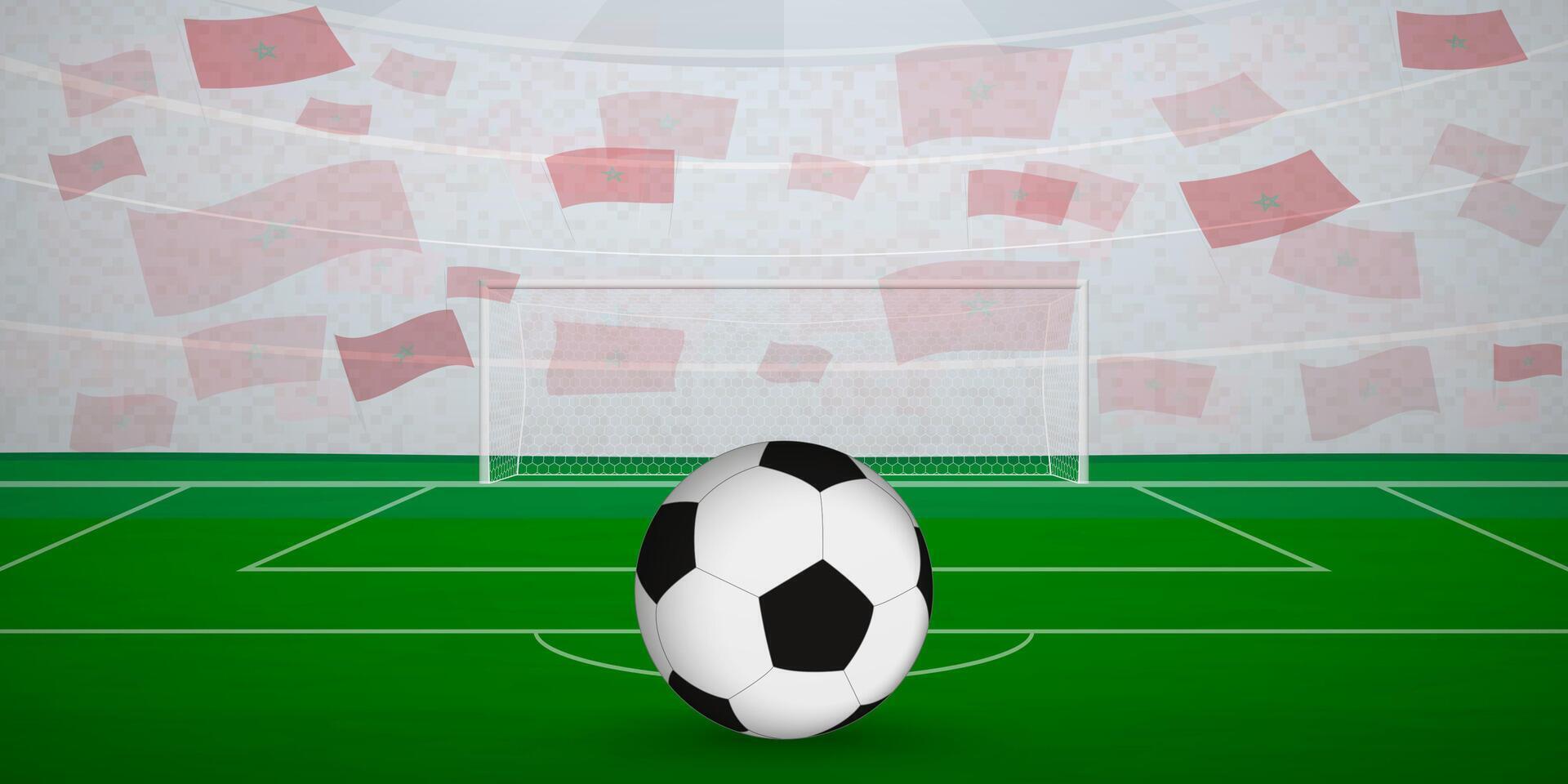 Moroccan Football Arena Full of Fans with National Flags, Sports Event Illustration. vector