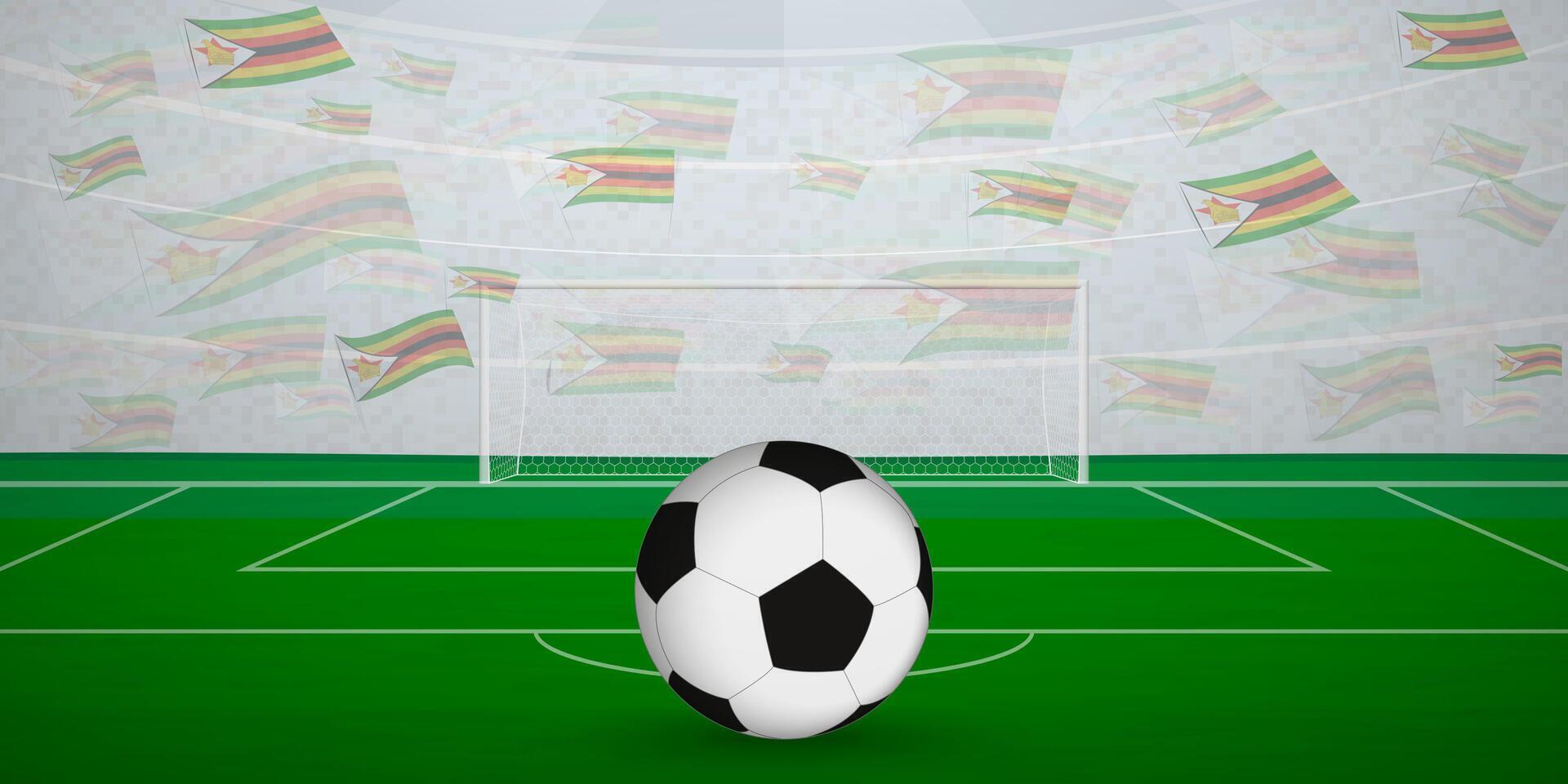 Zimbabwean Football Arena Full of Fans with National Flags, Sports Event Illustration. vector