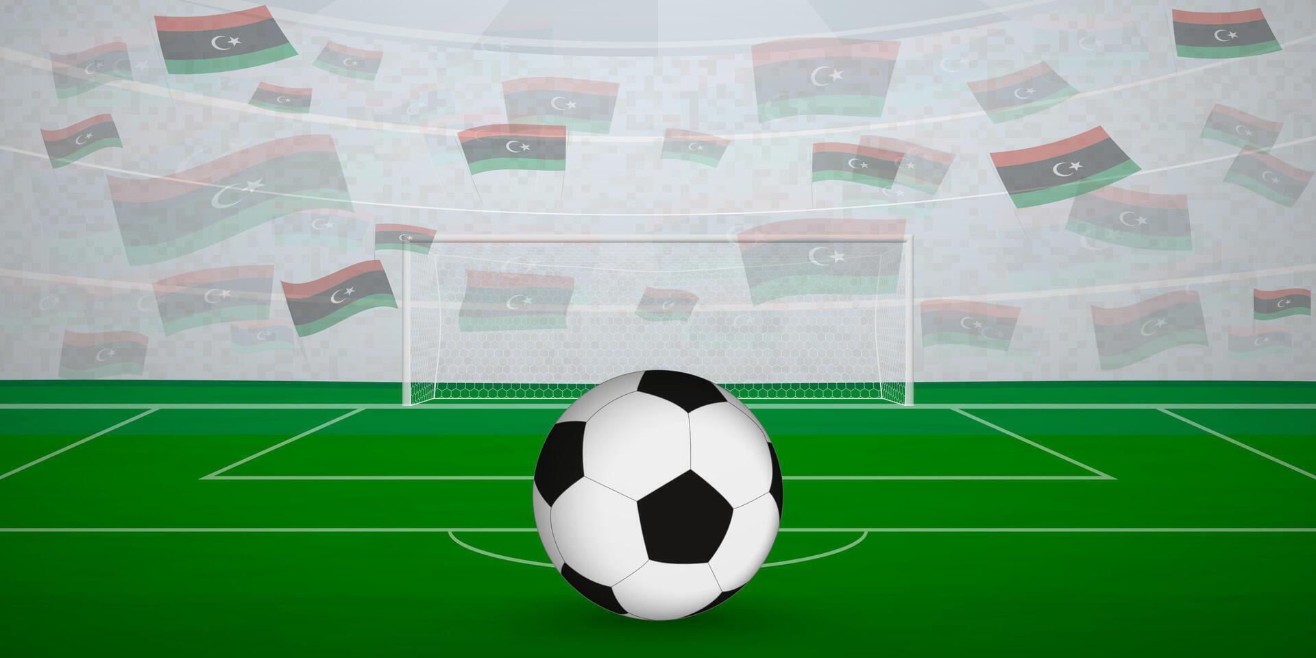 Libyan Football Arena Full of Fans with National Flags, Sports Event Illustration. vector