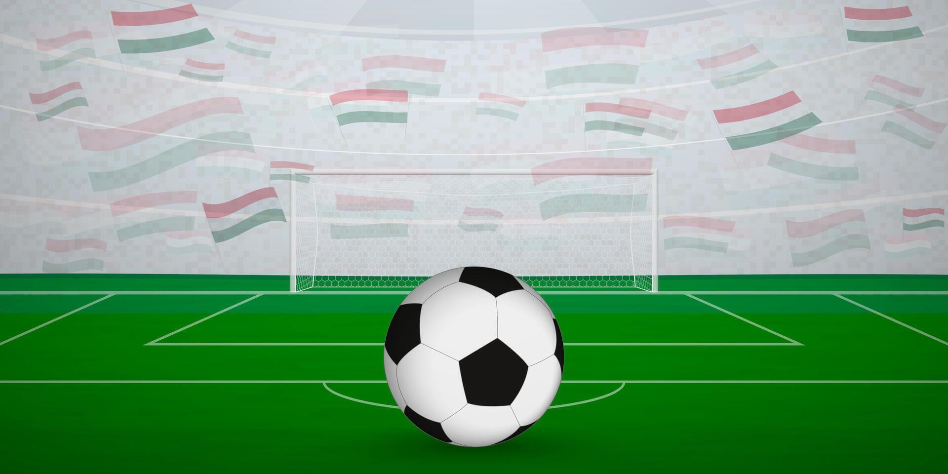 Hungarian Football Arena Full of Fans with National Flags, Sports Event Illustration. vector