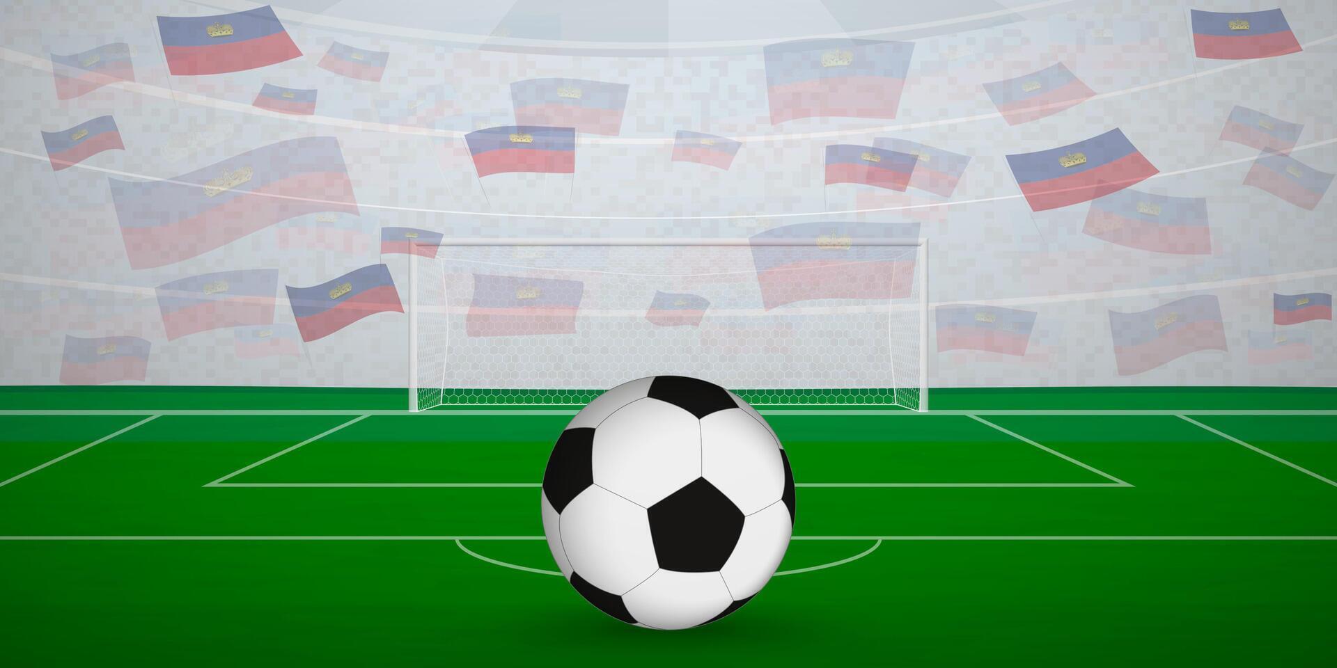 Liechtensteiner Football Arena Full of Fans with National Flags, Sports Event Illustration. vector