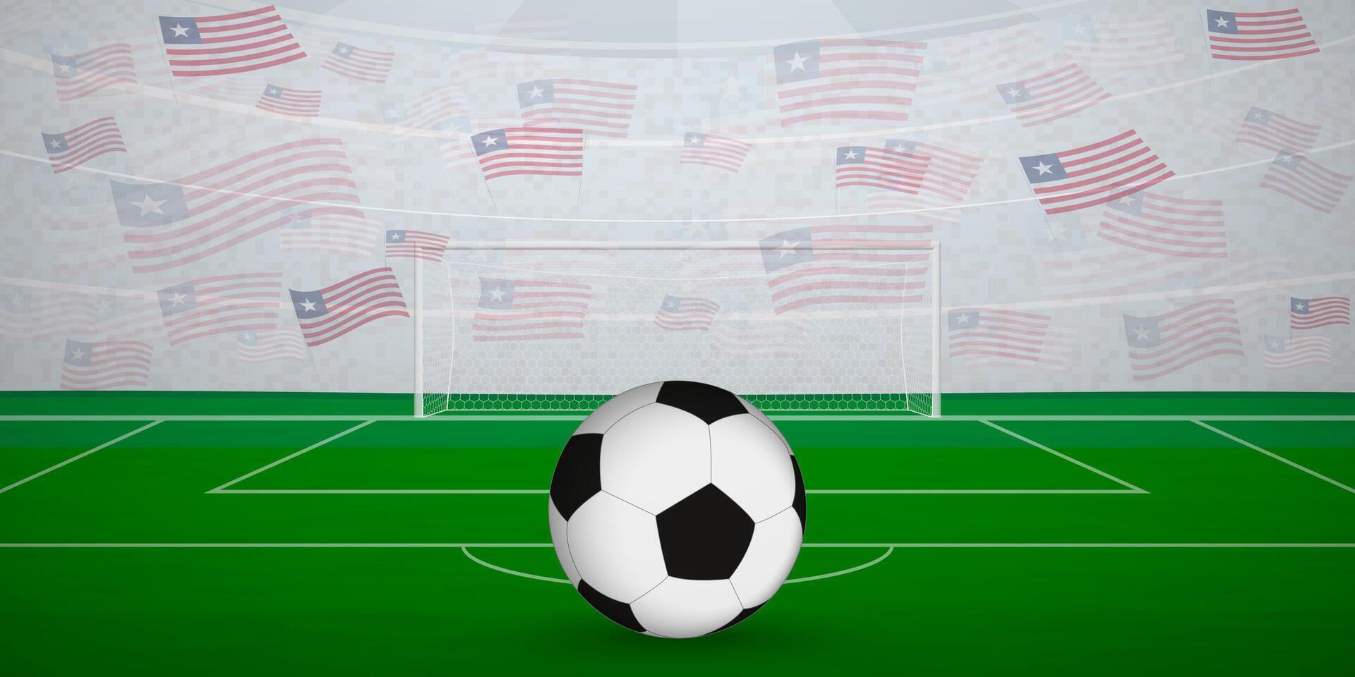 Liberian Football Arena Full of Fans with National Flags, Sports Event Illustration. vector