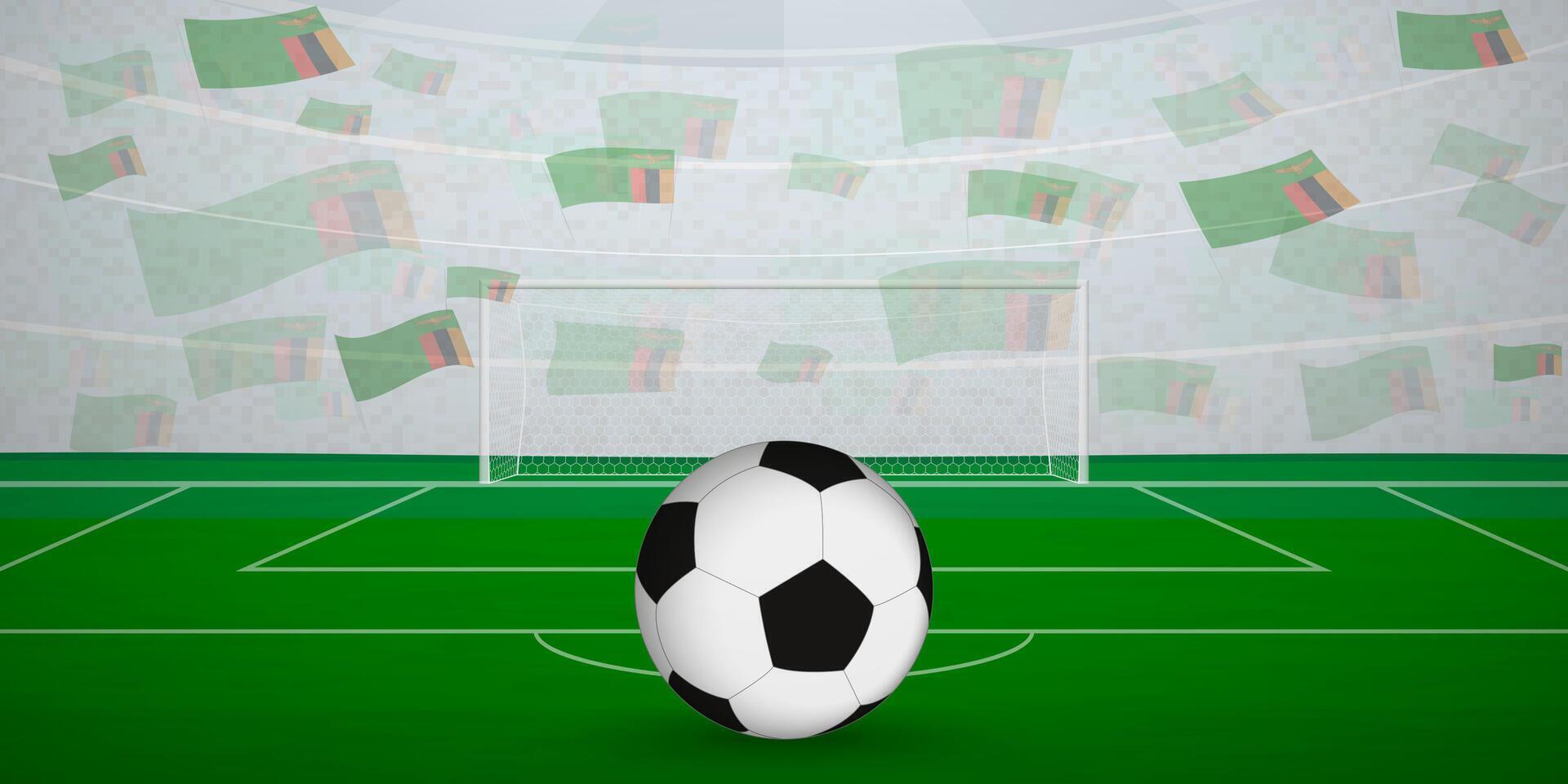 Zambian Football Arena Full of Fans with National Flags, Sports Event Illustration. vector
