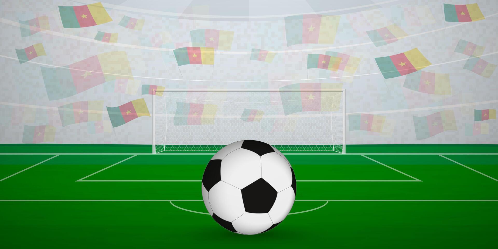 Cameroonian Football Arena Full of Fans with National Flags, Sports Event Illustration. vector